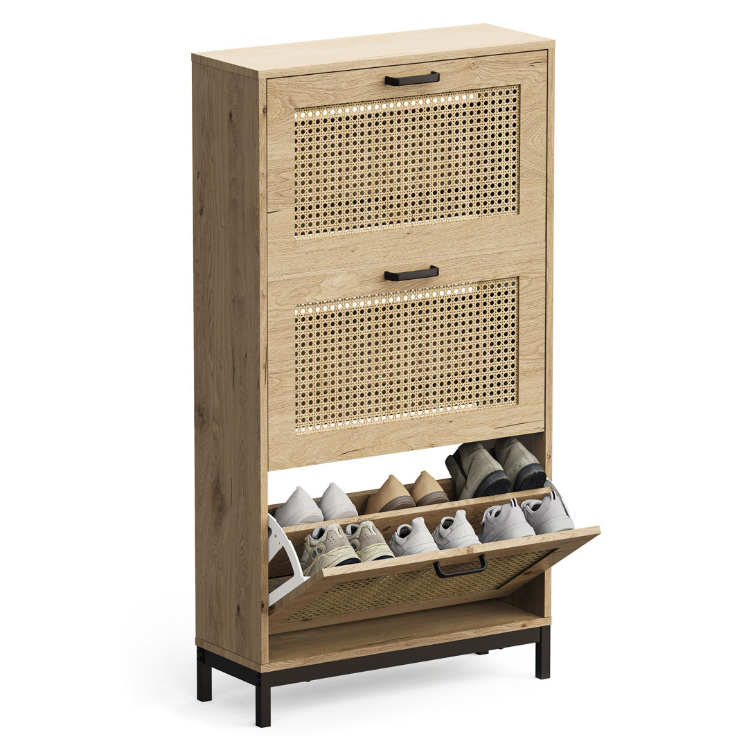 VonHaus Lena Rattan Shoe Storage Cabinet Brown 18